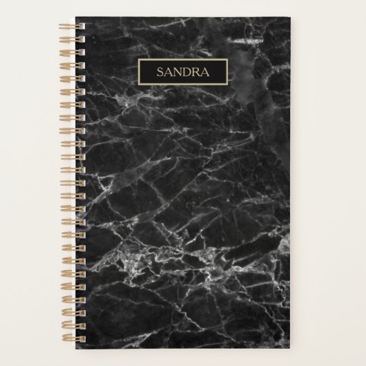 Elegant zwarte marmer met naam planner (Voorkant)