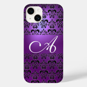 ELEGANT ZWARTE PAARSE DAMASKMONOGRAM Case-Mate iPhone 14 HOESJE