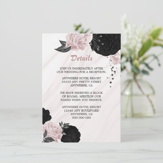 Elegant zwarte roze bloemen — Specificaties Informatiekaartje (Staand voorkant)