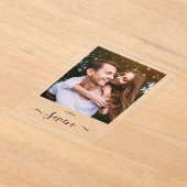 Elegant Zwarte Script Foto Tafelnummer Acryl Uitnodigingen (Laagn)