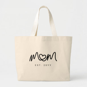 Elegant Zwarte Script Hart Nieuwe Moeder Gevestigd Grote Tote Bag