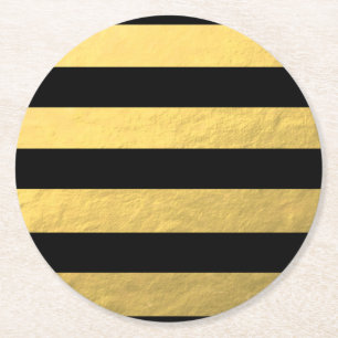 Elegant zwarte stripes Gold Foil bedrukt Ronde Kartonnen Onderzetter