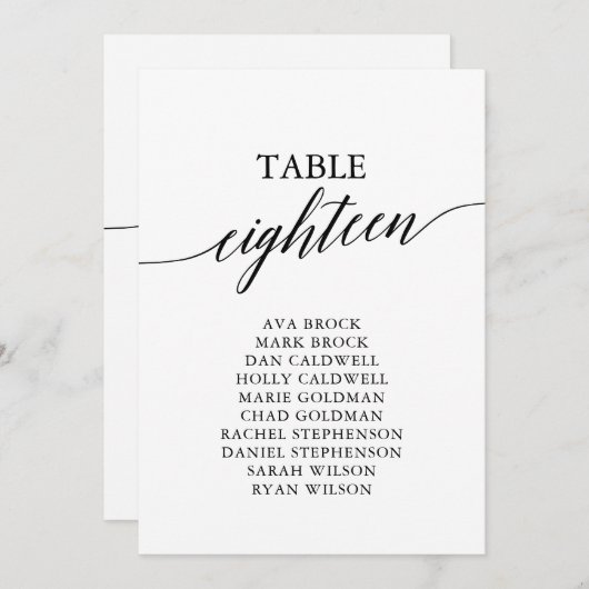 Elegant zwarte tabel nummer 18 kaart (Voorkant / Achterkant)