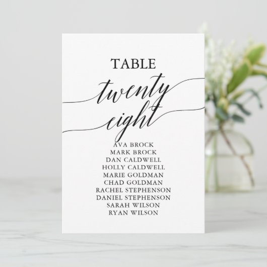 Elegant zwarte tabel nummer 28 kaart (Staand voorkant)