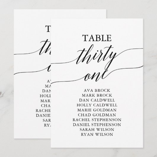 Elegant zwarte tabel nummer 31: Zitplaatje Kaart (Voorkant / Achterkant)