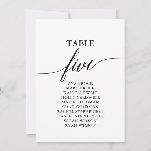 Elegant zwarte tabel nummer 5 kaart (Achterkant)