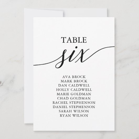 Elegant zwarte tabel nummer 6 kaart (Achterkant)