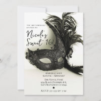 Elegant Zwarte Veer Maskerade Wijs Sweet 16