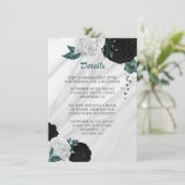 Elegant zwarte witte en blauwgroen bloemen, omhein informatiekaartje (Staand voorkant)