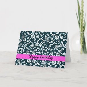 Elegant zwarte witte floraal Birthday Kaart