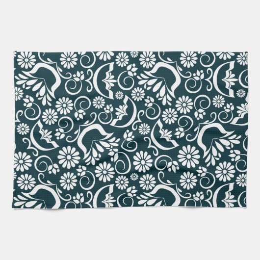 Elegant zwarte witte florale handdoek (Horizontaal)