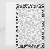 Elegant zwarte witte florale pokerij briefpapier (Voorkant / Achterkant)