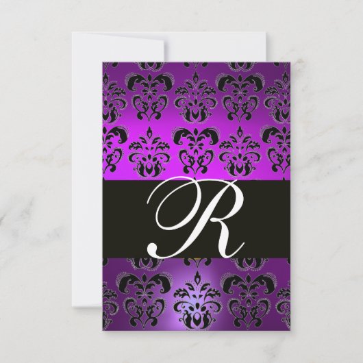 ELEGANT ZWARTE WITTE PAARSE DAMASKMONOGRAM RSVP (Voorkant)