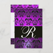 ELEGANT ZWARTE WITTE PAARSE DAMASKMONOGRAM RSVP (Voorkant / Achterkant)
