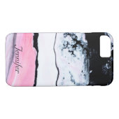 Elegant ZWARTE WITTE PINKMARBLE VOEG JOUW NAAM TOE Case-Mate iPhone Case (Achterkant (Horizontaal))
