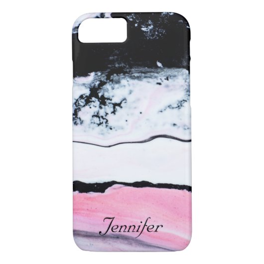 Elegant ZWARTE WITTE PINKMARBLE VOEG JOUW NAAM TOE Case-Mate iPhone Case (Achterkant)