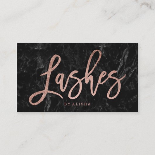 Elegant zweeft script faux roos Gold zwarte marmer Visitekaartje (Voorkant)