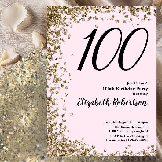 Élégante 100e Invitation Anniversaire Pink Gold Se