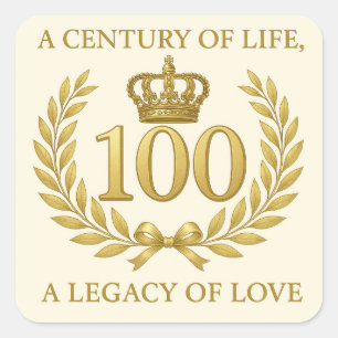 Elegante 100e verjaardag kroon & laurier krans vierkante sticker