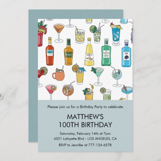 Elegante 100e verjaardag uitnodigingen Cocktail Mo (Voorkant / Achterkant)