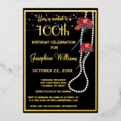 Elegante 100e verjaardag Zwart ECHT Goud Folie Uitnodiging (Voorkant)