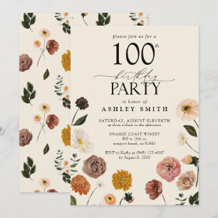 Elegante 100ste Verjaardagsfeestje Terracotta Bloe Kaart