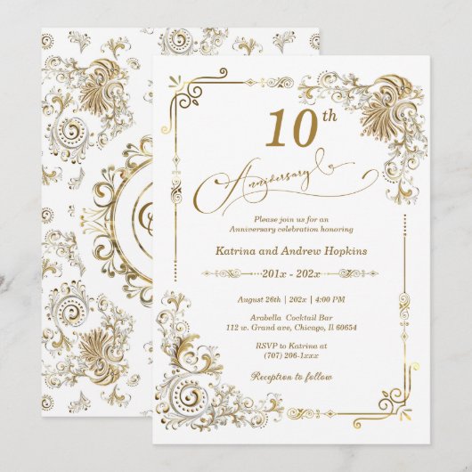 Elegante 10 jarige Jubileum Kaart (Voorkant / Achterkant)