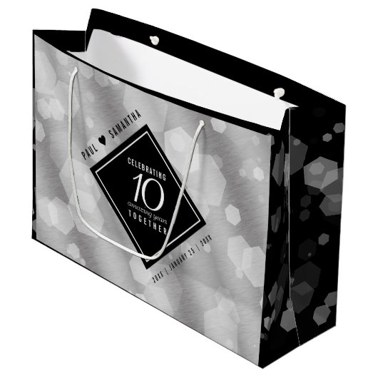 Elegante 10e Tin Bruiloft Jubileum Celebration L Groot Cadeauzakje (Voorkant Gekanteld)