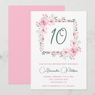Elegante 10e verjaardagsuitnodigingen Bloemig Roze Kaart
