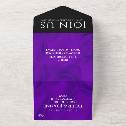 Elegante 12e zijden huwelijksverjaardag vieren all in one uitnodiging (Buitenkant)