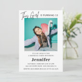 Elegante 13e verjaardag uitnodiging Photo Girl Mod (Staand voorkant)