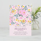 Elegante 13e verjaardag uitnodigingen Pink Floral (Staand voorkant)