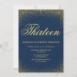 Elegante 13e verjaardagsuitnodiging Goud Navy Glam Kaart
