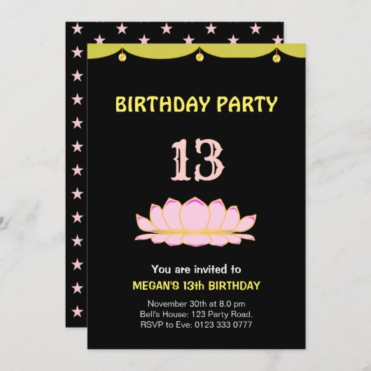 Élégante 13ème anniversaire de fête Invitation (Devant / Derrière)