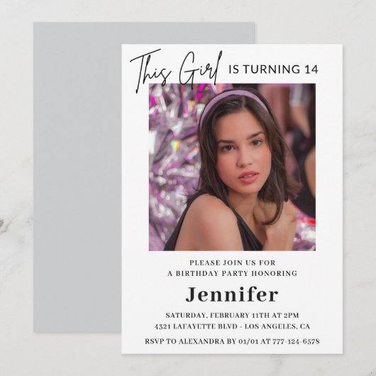 Elegante 14e verjaardag uitnodigingen Foto Modern (Voorkant / Achterkant)