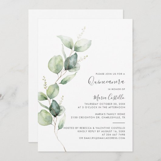 Elegante 15e verjaardag Eucalyptus Quinceanera Kaart (Voorkant / Achterkant)