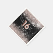 Elegante 16e verjaardag Pink Glitter & Black Party Servet (Hoek)