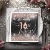 Elegante 16e verjaardag Pink Glitter & Black Party Servet