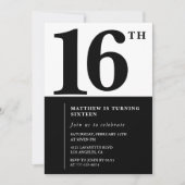 Elegante 16e verjaardag uitnodiging Black Chic Mod (Voorkant)