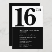 Elegante 16e verjaardag uitnodiging Black Chic Mod (Voorkant / Achterkant)