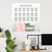 Elegante 18 tafel roze roos bruiloft zitplaatskaar poster (Thuiskantoor)