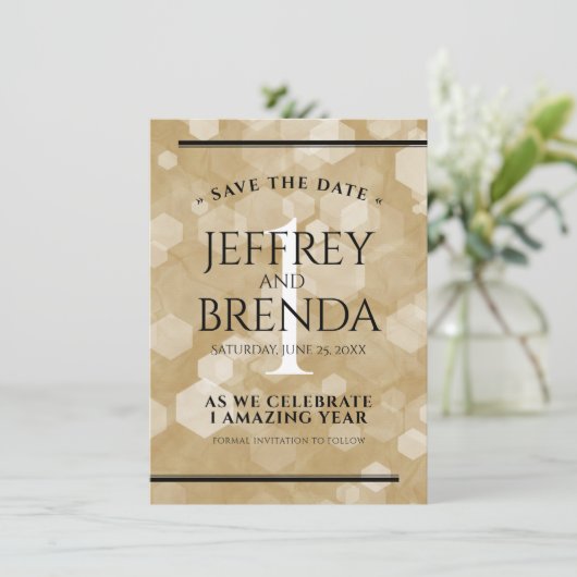 Elegante 1e papieren huwelijksverjaardagviering save the date (Staand voorkant)