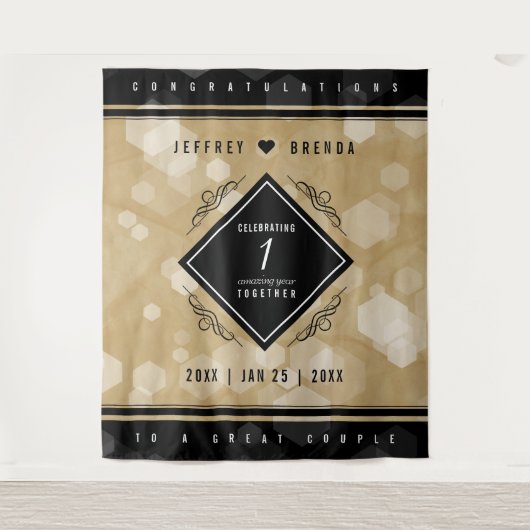 Elegante 1e papieren huwelijksverjaardagviering wandkleed (Voorkant)