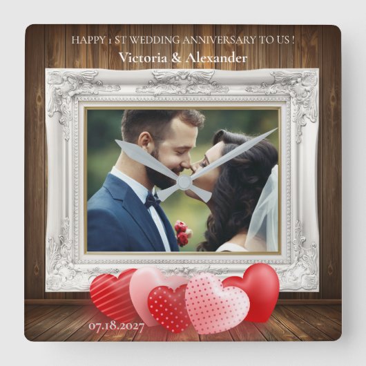 Elegante 1e trouwdag foto klok (Voorkant)