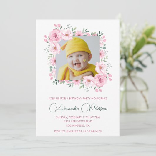 Elegante 1e verjaardag uitnodigingen Foto Boho (Staand voorkant)