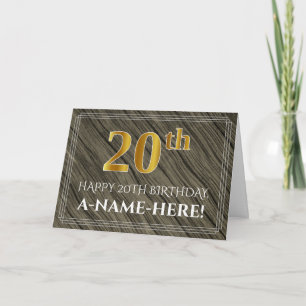 Elegante 20e verjaardag: namaak hout, namaak goud kaart
