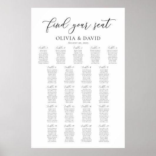 Elegante 21 tafels Vind uw zitplaatskaart Poster (Voorkant)