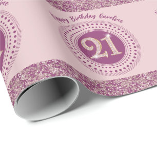 Elegante 21e verjaardag Roze Goud Glitter & Strepe Cadeaupapier