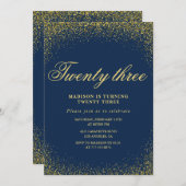 Elegante 23e verjaardag uitnodiging Navy Gold Glit (Voorkant / Achterkant)