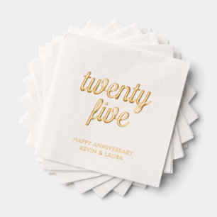 Elegante 25e bruiloft Jubileum Gold Foil servetten
